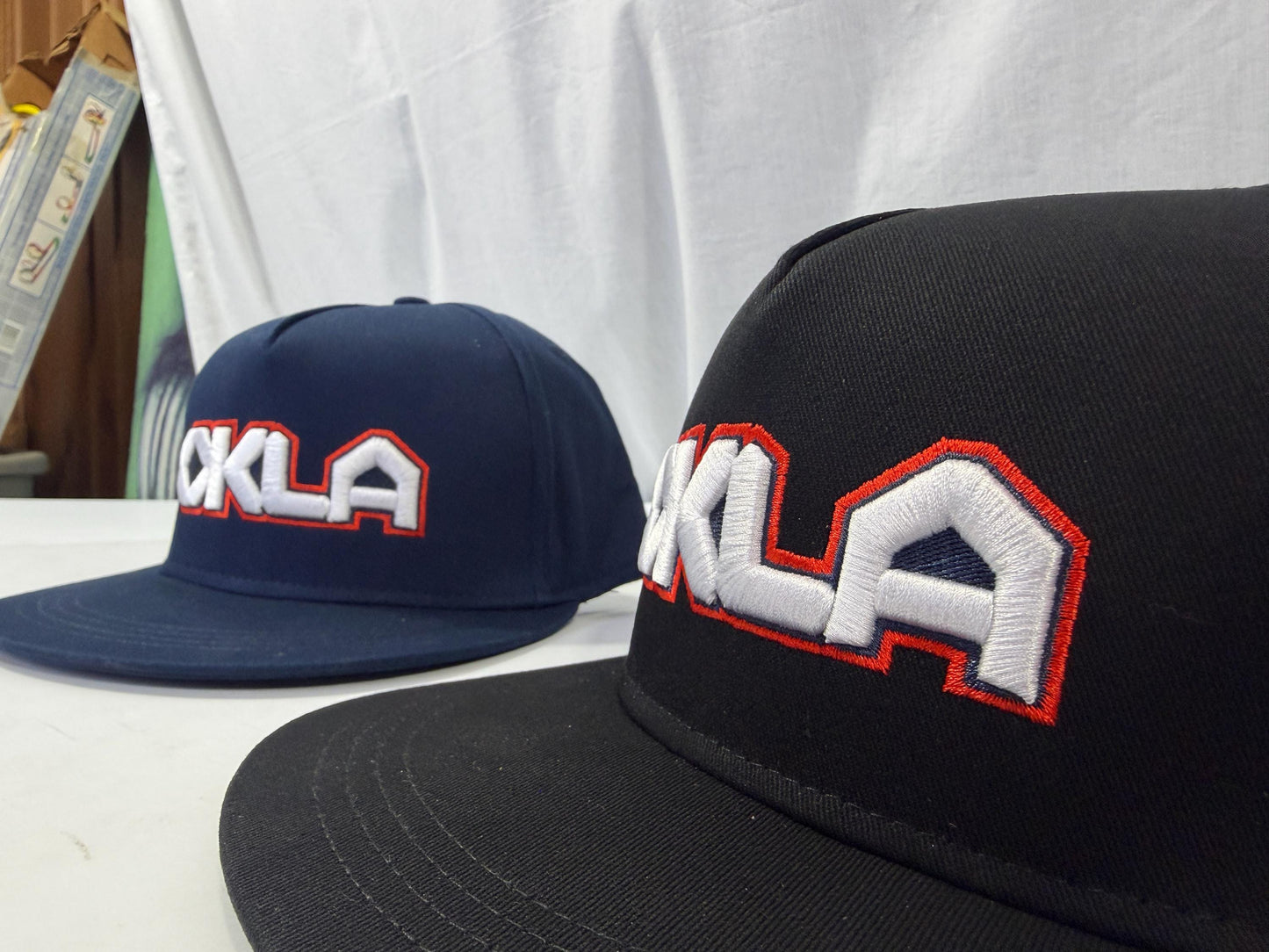 Oklahoma OKLA 3D Puff Embroidered 5 Panel Snapback Hat | Oklahoma Inspired Flat Bill Cap | Black or Navy Structured Streetwear Hat