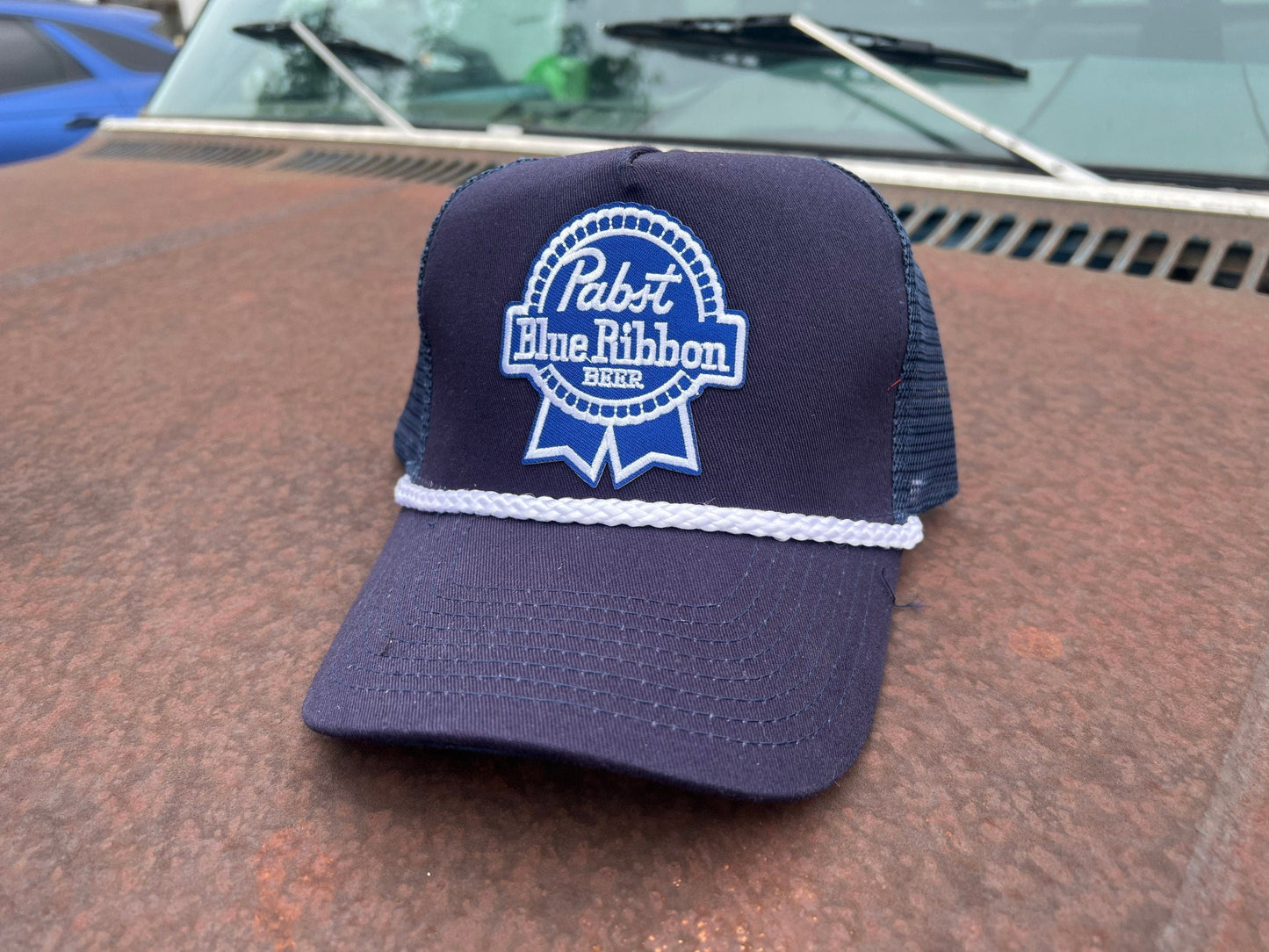 Vintage Style PBR Pabst Blue Ribbon Patch Rope Trucker Snapback Hat - One Size Fits All - Mesh Back - Perfect for Beer Lovers!