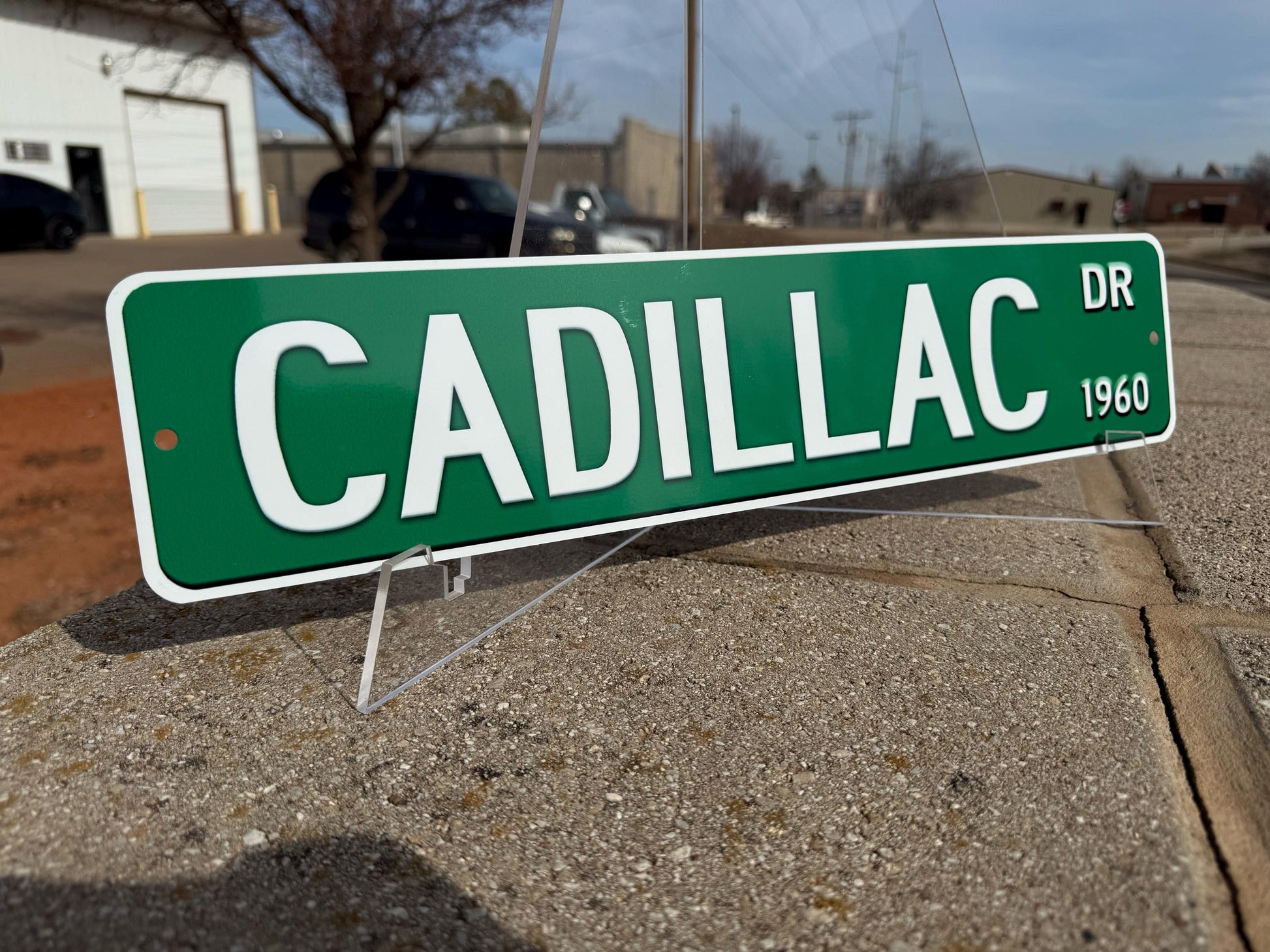 Custom made Cadillac street sign featuring bold lettering and a sleek design. Perfect for Cadillac fans, car enthusiasts, or unique garage decor. Durable, high-quality custom Cadillac sign, car lover gift, automotive decor, personalized street sign