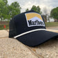 a black hat with a marlboro patch on it