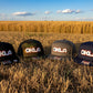 OKLA Southwest Geometric Patch 7 Panel Trucker Hat | Oklahoma Inspired Snapback Cap | Flat Bill Mesh Hat | Black Camo Navy Charcoal