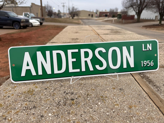 Custom Personalize LAST NAME Street Sign - Choose Your Year & Postal Abbreviation - 18x4 Inches - Perfect for Chevy Man Cave Garage