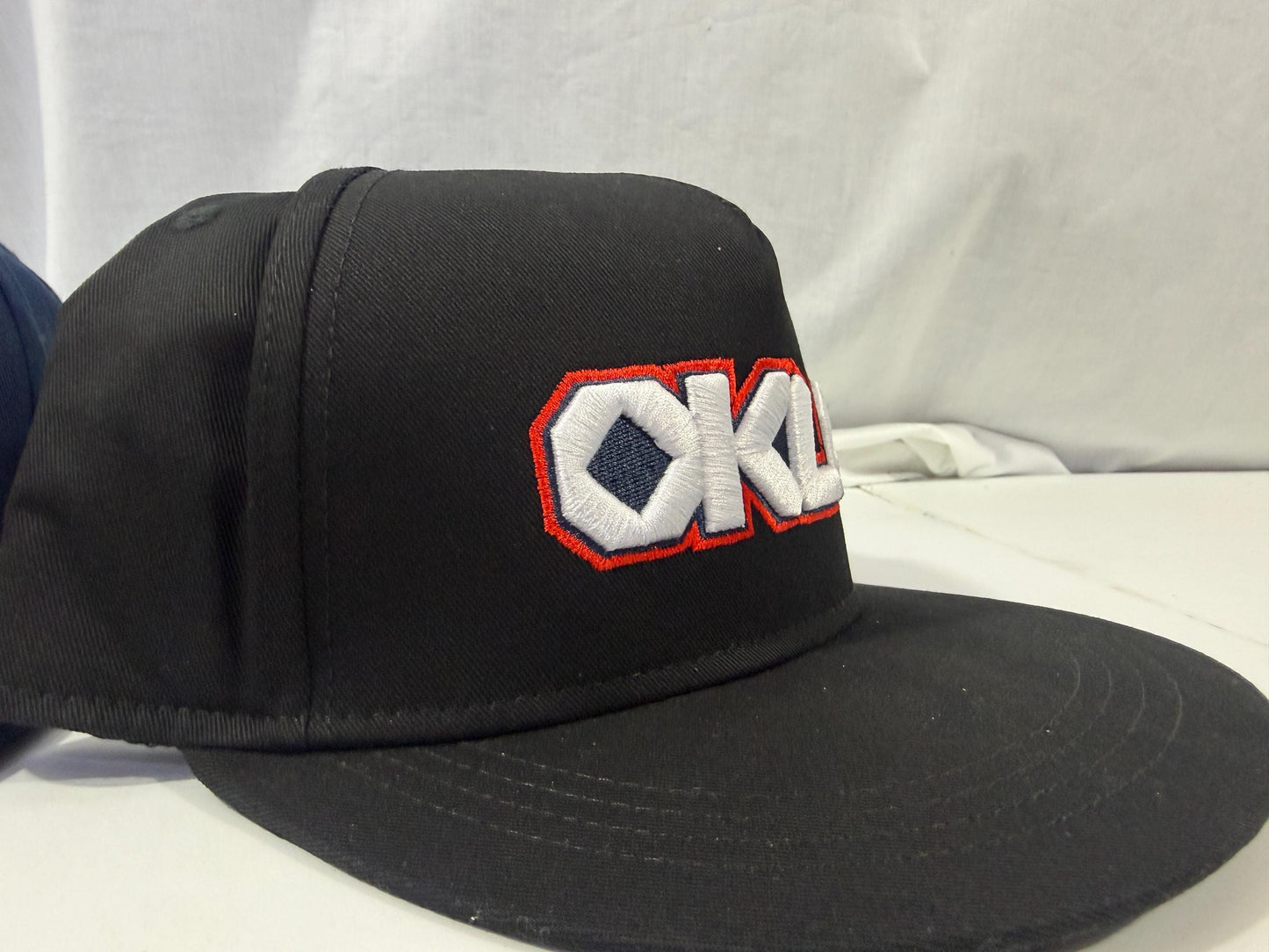 Oklahoma OKLA 3D Puff Embroidered 5 Panel Snapback Hat | Oklahoma Inspired Flat Bill Cap | Black or Navy Structured Streetwear Hat