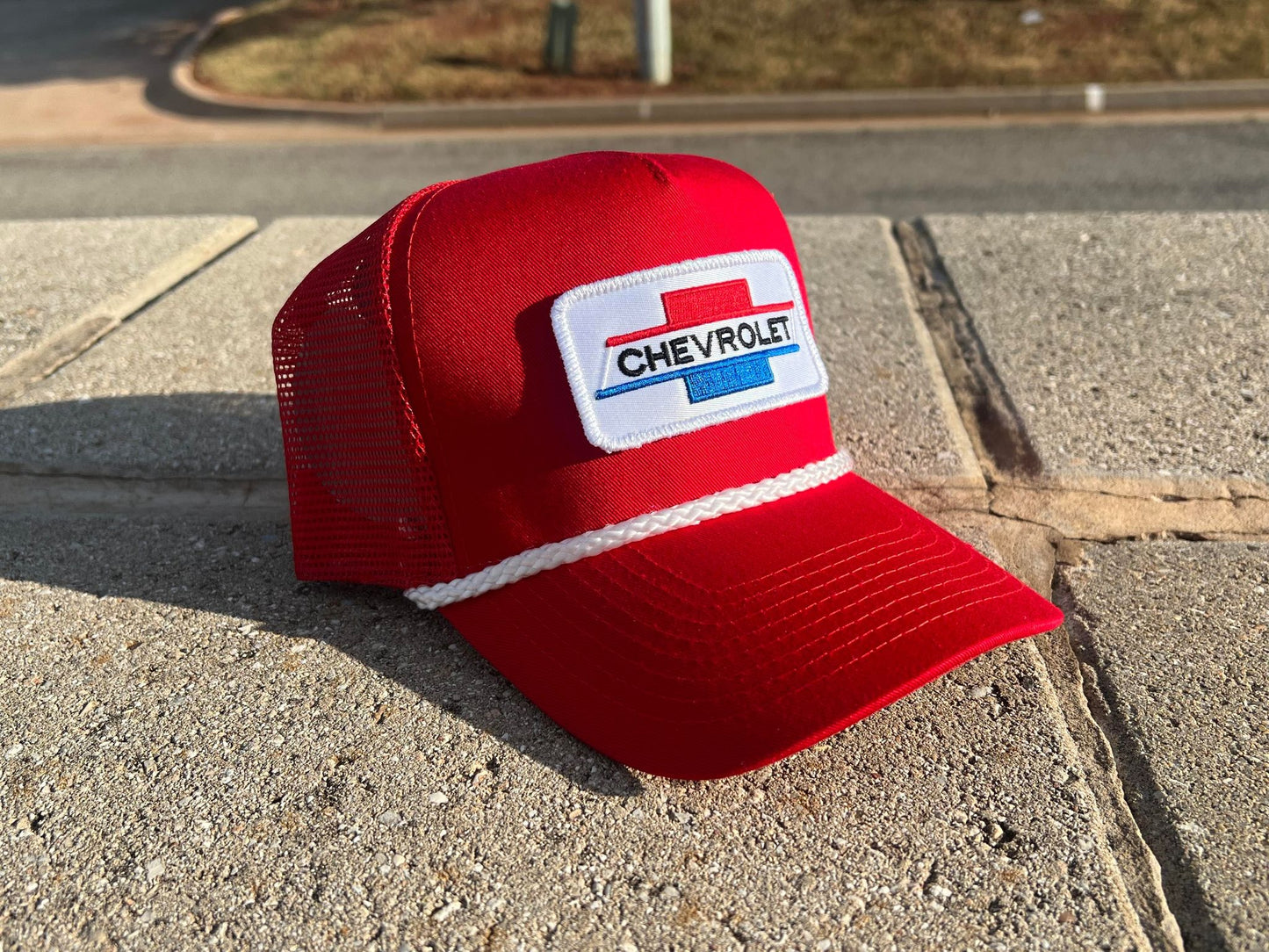 Vintage Chevrolet Rope Snapback Trucker Mesh Hat with Chevy Patch - Classic Chevy Truck Apparel for Men and Women