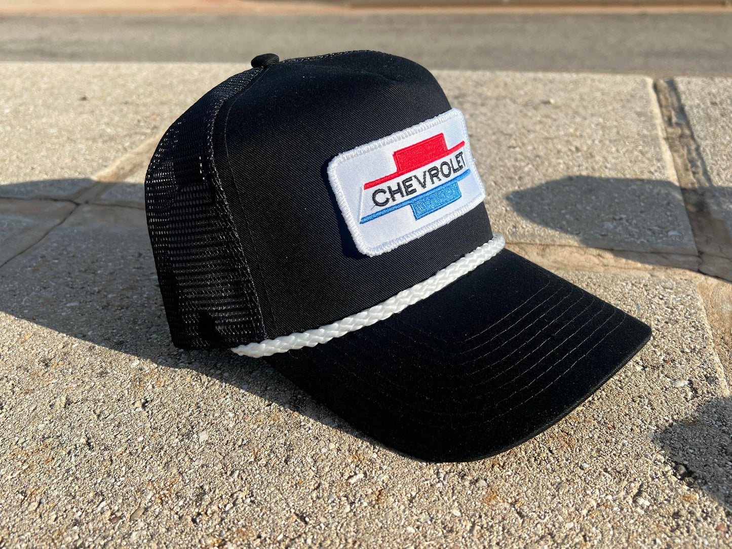Vintage Chevrolet Rope Snapback Trucker Mesh Hat with Chevy Patch - Classic Chevy Truck Apparel for Men and Women