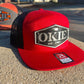 Vintage Style Patch Okie Est 1907 Leather Oklahoma Mesh Trucker Flatbill Hat - Handmade in USA - Outdoor Headwear - 7 Design Variations