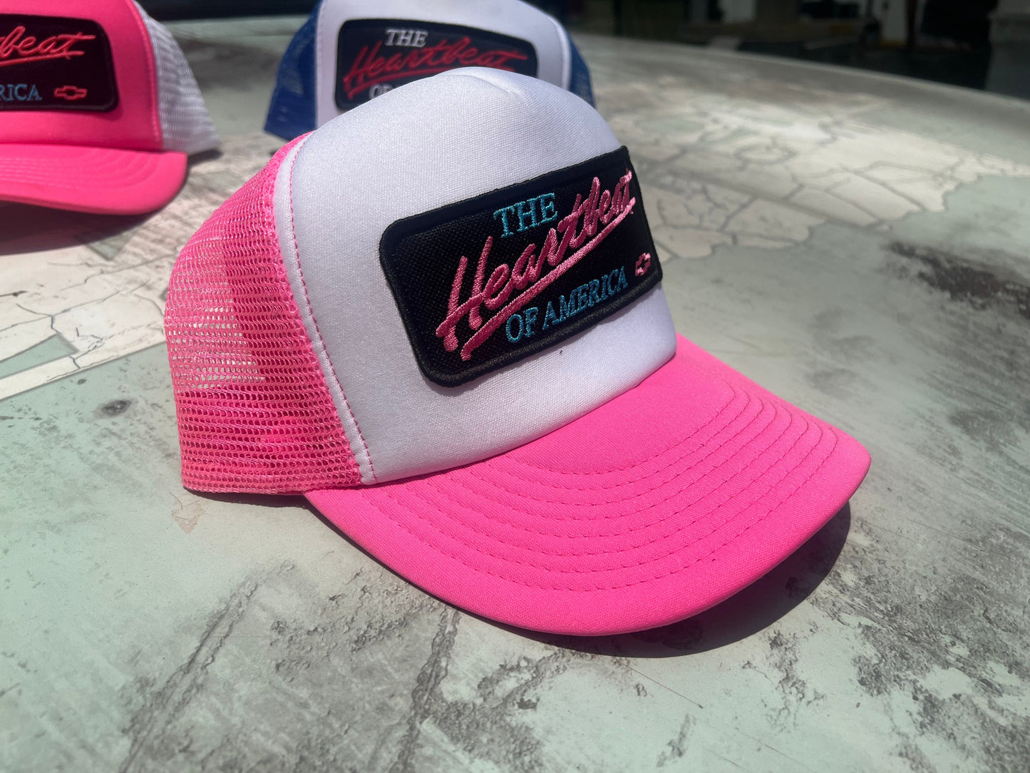 Vintage Chevy Heartbeat of America Neon Snapback Trucker Hat - Foam Mesh Cap with Vibrant Colors - Perfect Gift for Chevy Fans