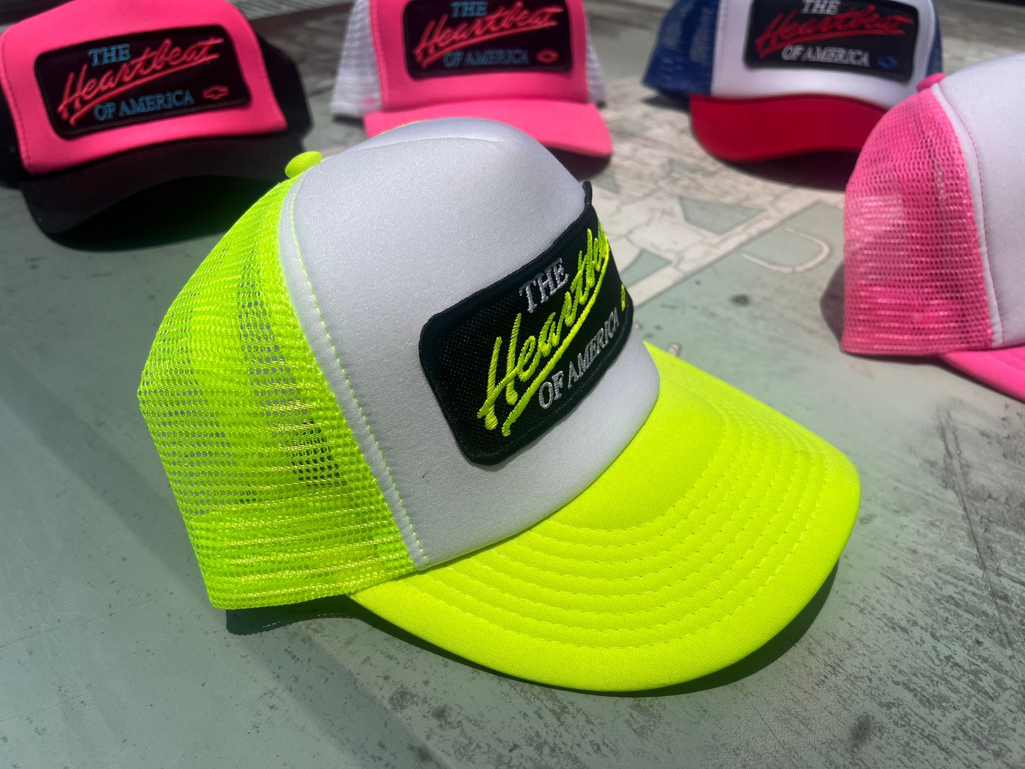 Vintage Chevy Heartbeat of America Neon Snapback Trucker Hat - Foam Mesh Cap with Vibrant Colors - Perfect Gift for Chevy Fans