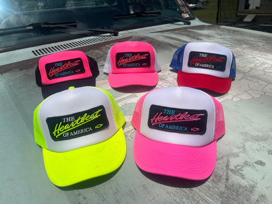 Vintage Chevy Heartbeat of America Neon Snapback Trucker Hat - Foam Mesh Cap with Vibrant Colors - Perfect Gift for Chevy Fans