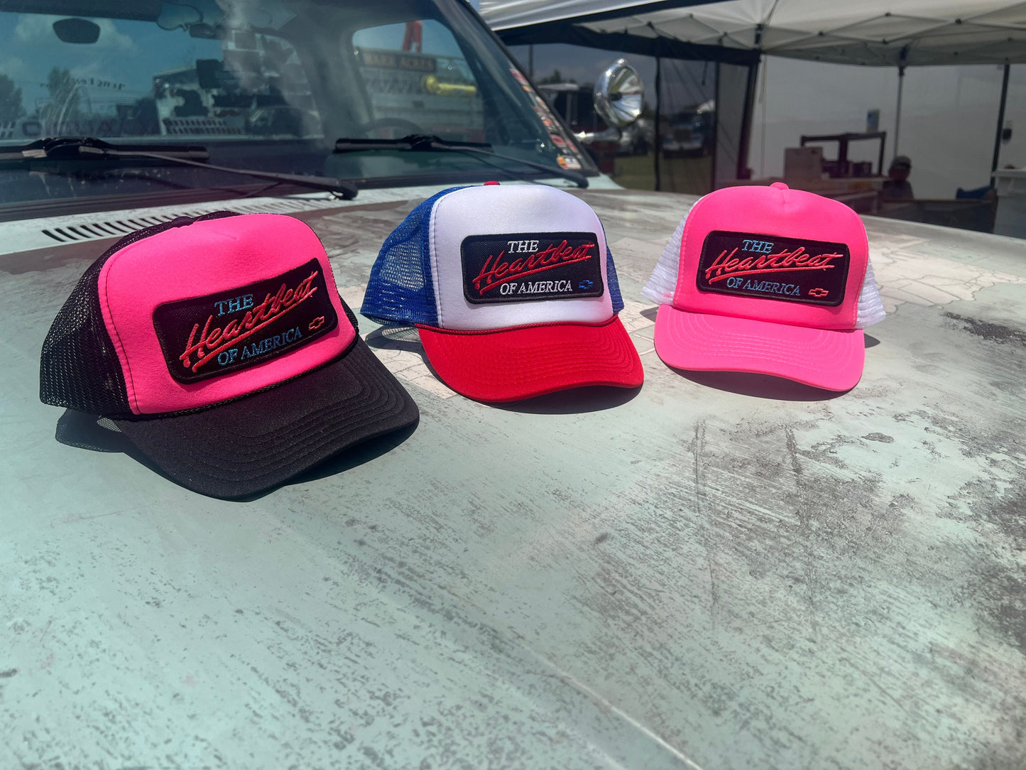 Vintage Chevy Heartbeat of America Neon Snapback Trucker Hat - Foam Mesh Cap with Vibrant Colors - Perfect Gift for Chevy Fans