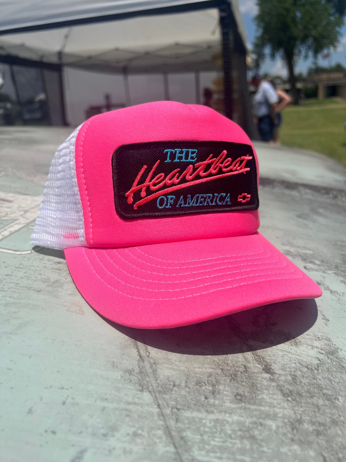 Vintage Chevy Heartbeat of America Neon Snapback Trucker Hat - Foam Mesh Cap with Vibrant Colors - Perfect Gift for Chevy Fans