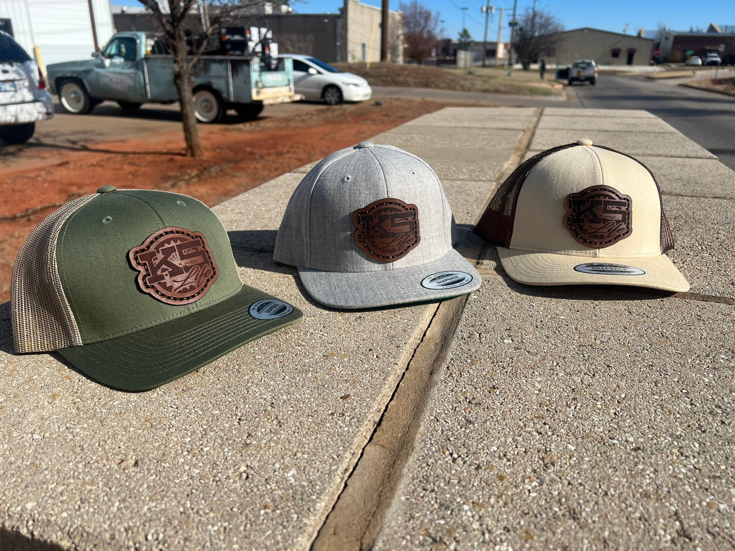 Dark Leather Patch Chevy GMC K5 Blazer Jimmy Silverado Mesh Trucker Hat - Handmade in Oklahoma - Customizable Perfect for Truck Enthusiasts