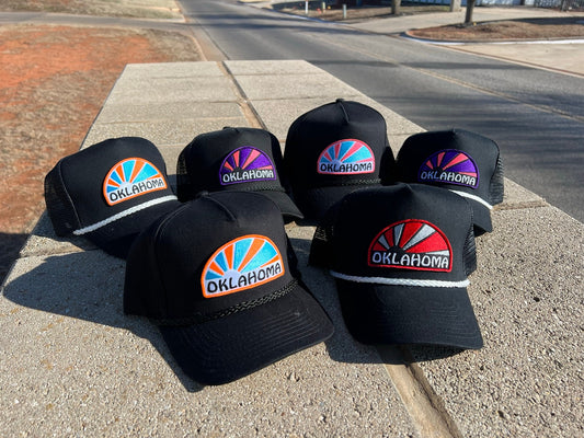 Vintage Rope Trucker Hat - Oklahoma Home of the Rising Sun Design - Multiple Colorways, Rope Combinations - Perfect Gift for Oklahoma Lovers