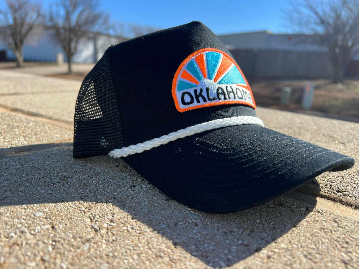 Vintage Rope Trucker Hat - Oklahoma Home of the Rising Sun Design - Multiple Colorways, Rope Combinations - Perfect Gift for Oklahoma Lovers