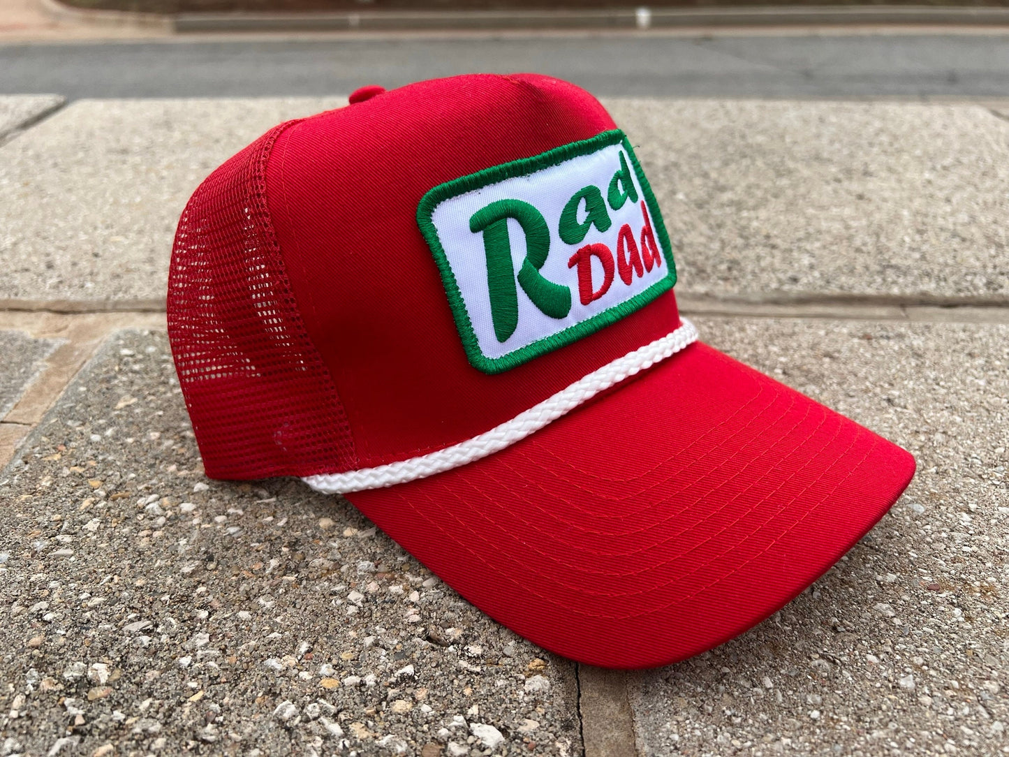 Vintage Style RAD DAD Soda Patch Rope Trucker Snapback Hat Mountain Dew Inspired Logo, Distressed Washed Look, Retro Style, Fathers Day Gift