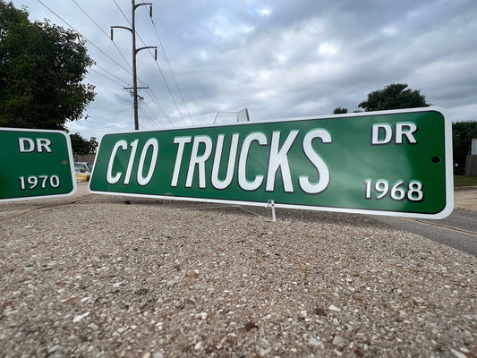 Custom Chevy GMC C10 Trucks Street Sign - Choose Your Year & Postal Abbreviation - 18x4 Inches - Perfect for Chevy Man Cave Garage