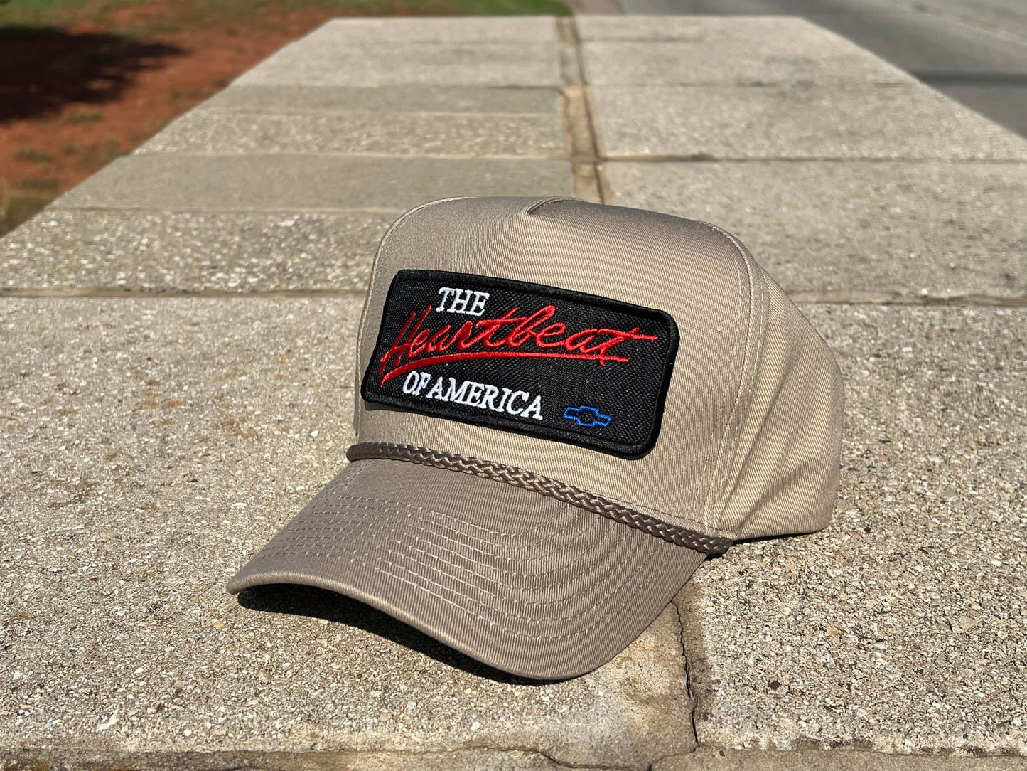 Vintage Chevrolet Heartbeat of America Rope Snapback Trucker Mesh Hat with Chevy Patch - Classic Chevy Truck Apparel for Men and Women