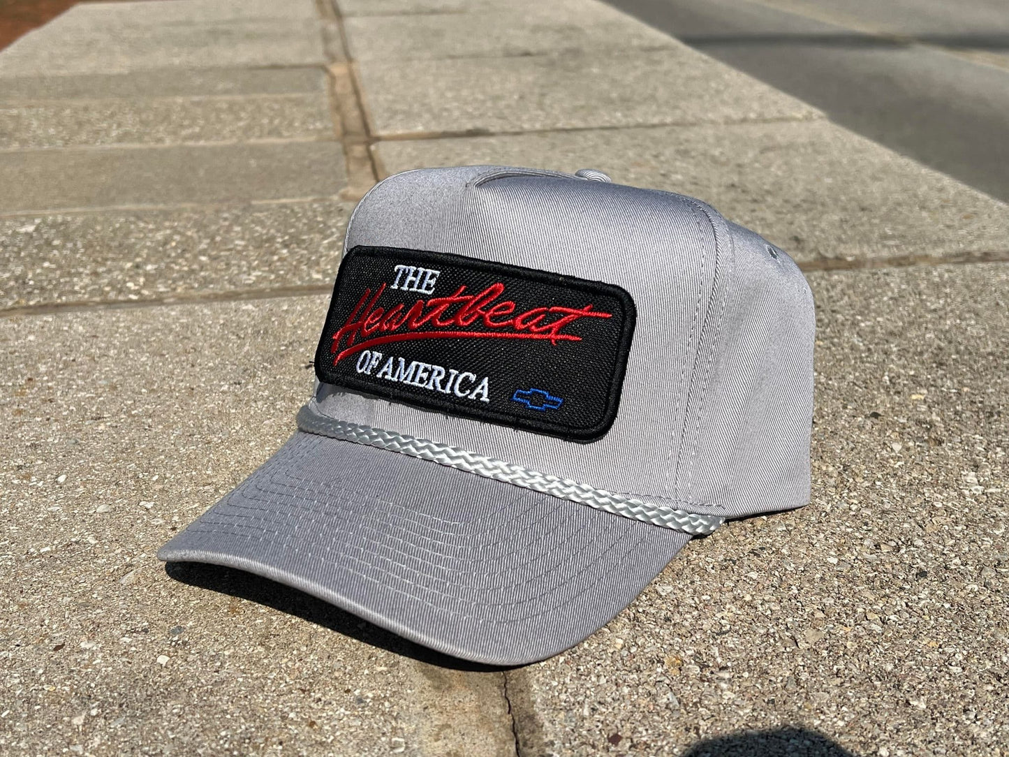Vintage Chevrolet Heartbeat of America Rope Snapback Trucker Mesh Hat with Chevy Patch - Classic Chevy Truck Apparel for Men and Women