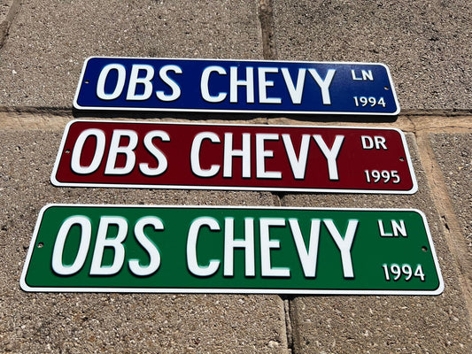 Custom Chevy OBS Trucks Street Sign - Choose Your Year & Postal Abbreviation - 18x4 Inches - Perfect for Chevy Man Cave Garage